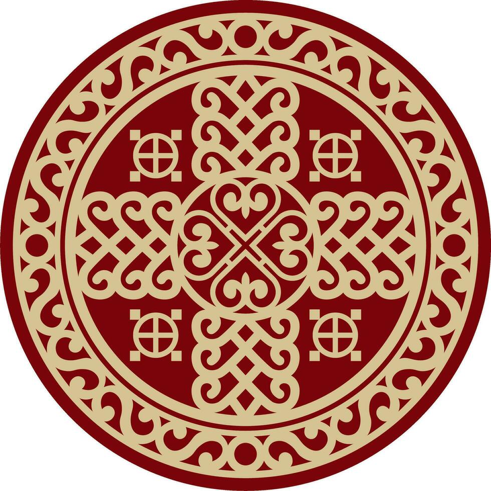 Vektor rot auf ein schwarz Hintergrund jakut runden Ornament. das Kreis von das Vorfahren von das Nord Völker von das Tundra. Talisman, Amulett, Schutz Symbol von Langlebigkeit und Unendlichkeit.