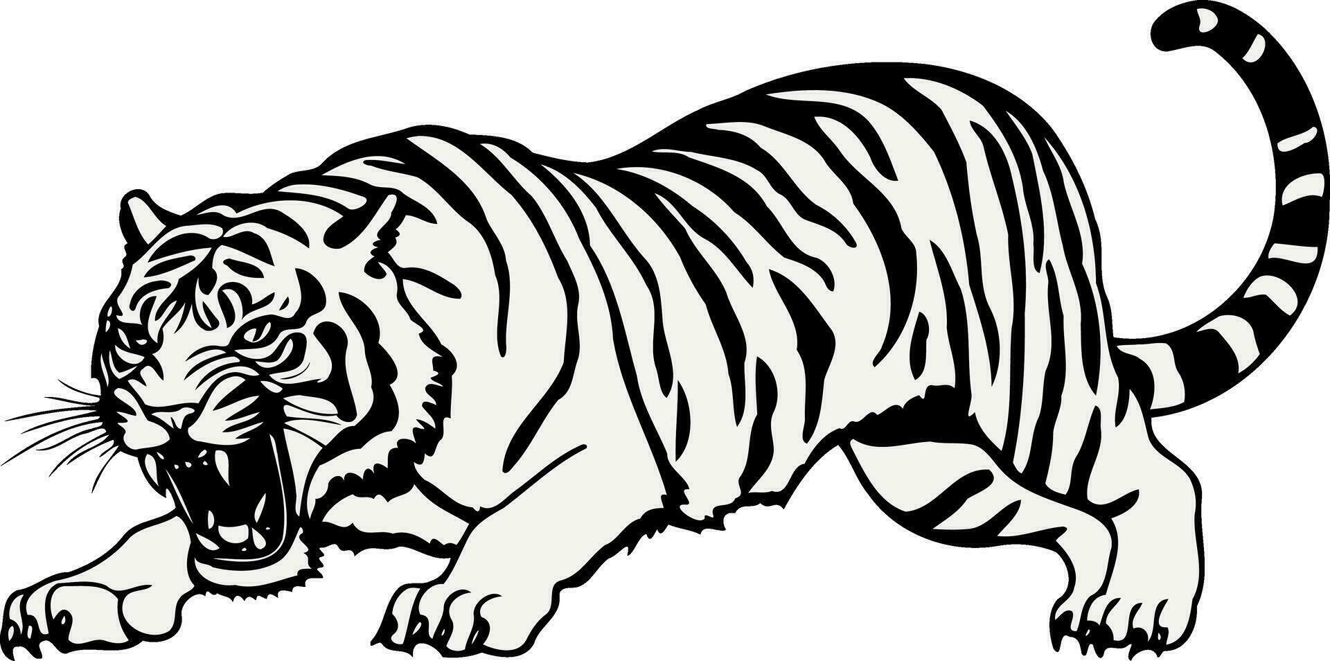 Tier Säugetier katzenartig wütend Tiger im schwarz Weiß vektor