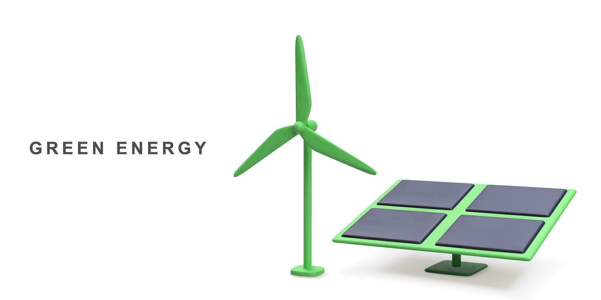 3d realistisch Solar- Panel Energie und Wind Turbinen. Grün Energie. sauber Energie. Vektor Illustration.