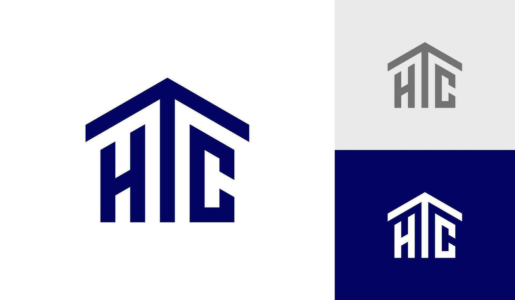 brev htc första monogram med hus tak logotyp design vektor