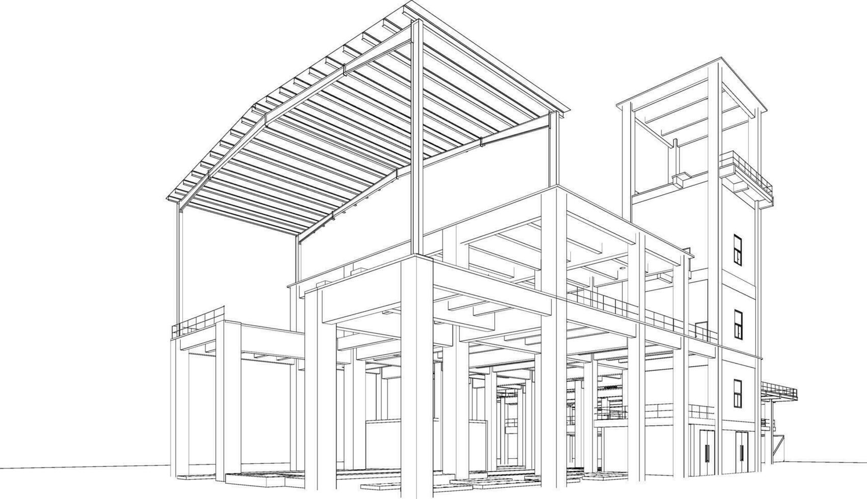 3d illustration av industriell byggnad vektor