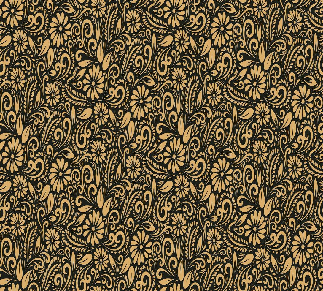 nahtlos golden Blumen- Batik indonesisch ist ein Technik von wachsbeständig Färberei angewendet zu ganze Tuch, oder Stoff gemacht mit diese Technik entstanden von Indonesien. vektor