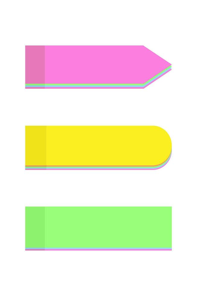 uppsättning av 3 färgrik notera papper klistermärken av annorlunda former i trendig ljus färger. posta mallar vektor