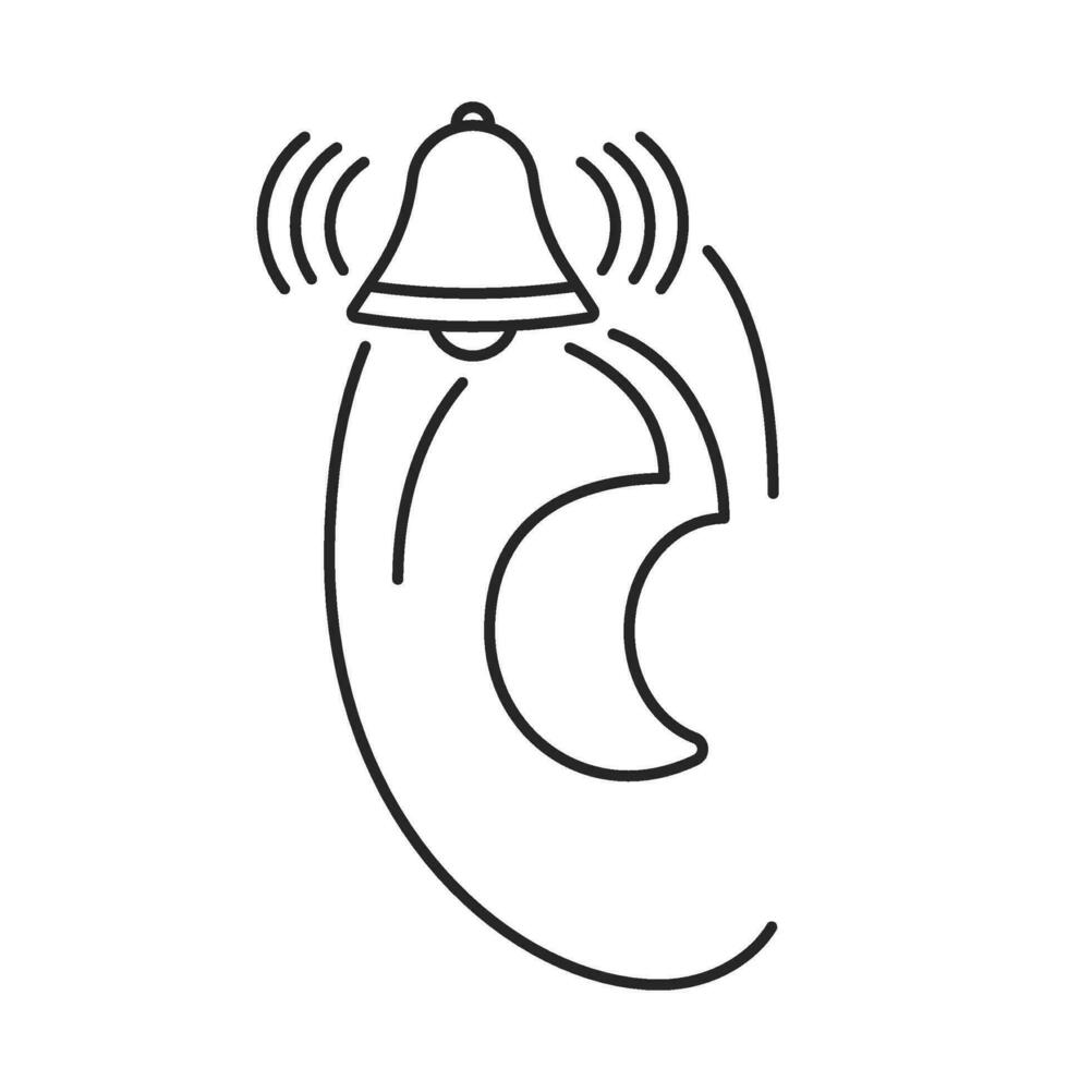 Mensch Ohr mit Tinnitus Linie Kunst, Glocke wie Symbol von Klingeln im Ohren. hören laut Lärm. Krankheiten von Hören Organ oder Neurologie Problem. Vektor Illustration
