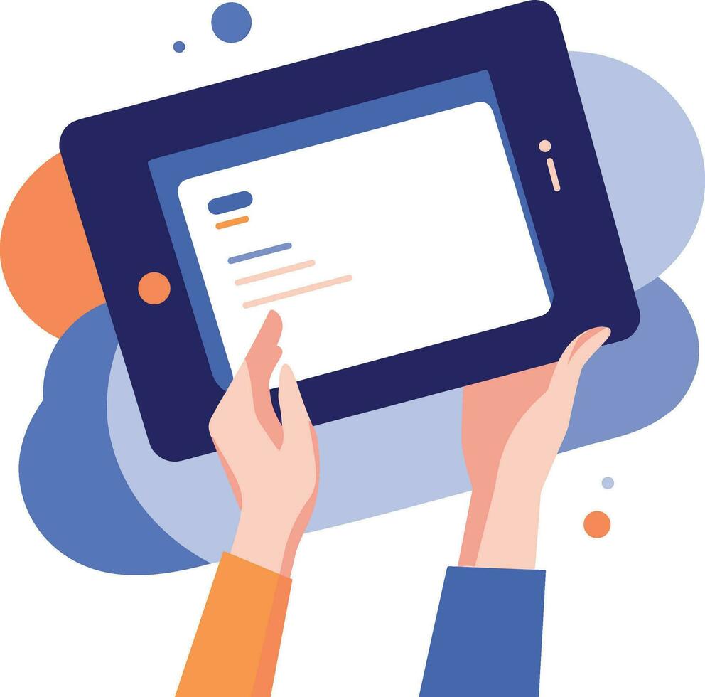 Hand halten Tablette im ux ui eben Stil vektor