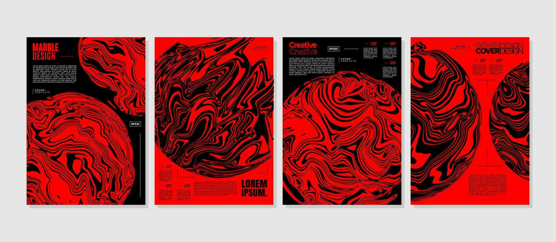 einstellen von rot und schwarz Flüssigkeit Marmor Planet Startseite Design. Öl Farbe Kreis Poster. vektor