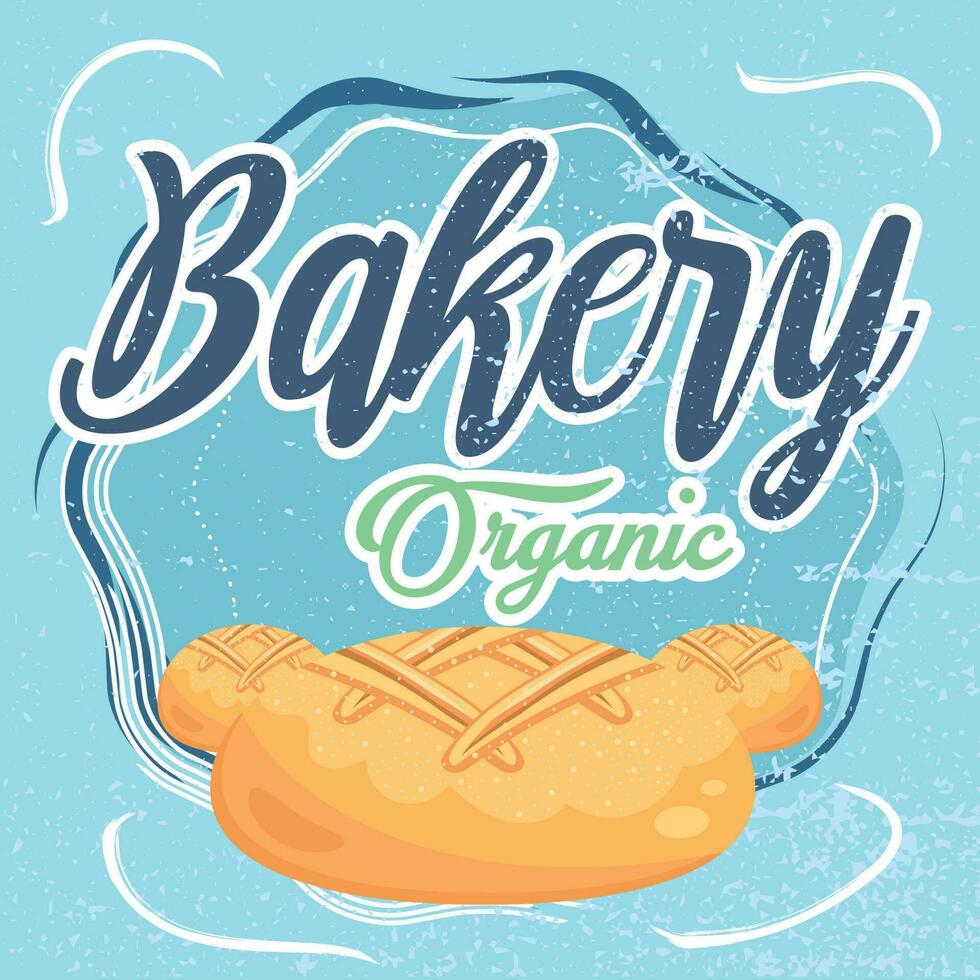 blå retro bageri affär affisch med bröd vektor illustration