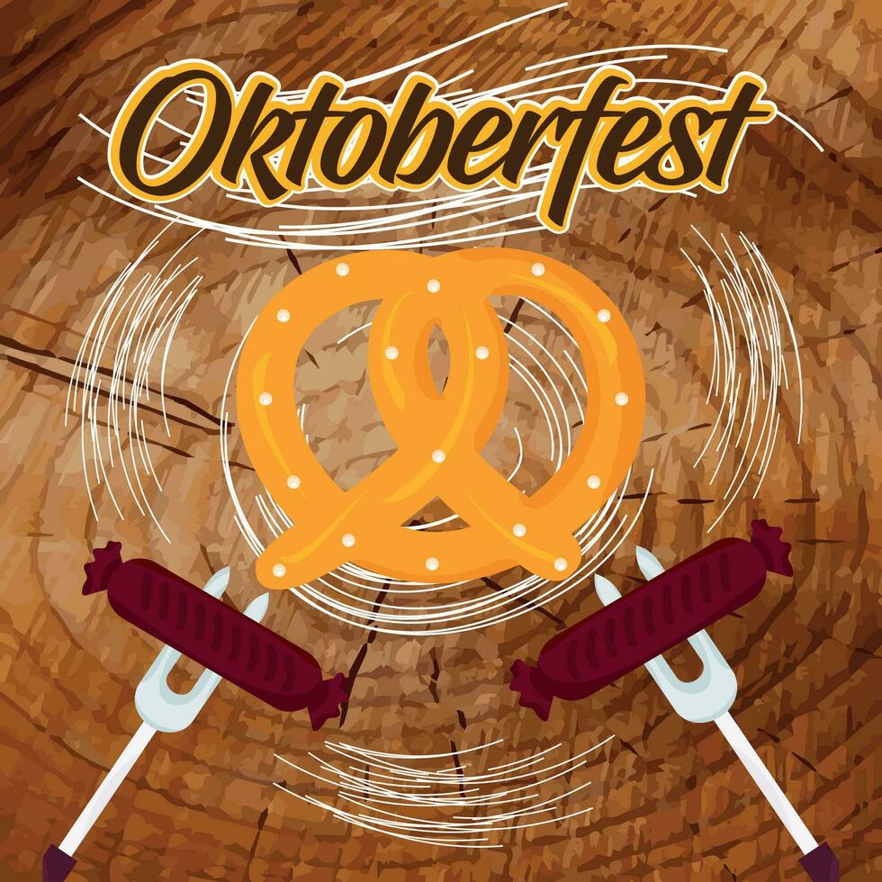 Paar von Deutsche Würste und ein Brezel Oktoberfest Poster Vektor Illustration