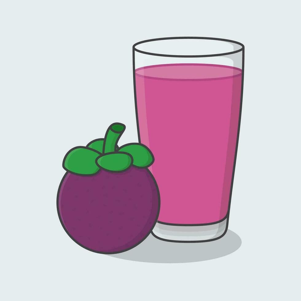 mangostan juice med frukt i glas tecknad serie vektor illustration. färsk mangostan juice platt ikon översikt