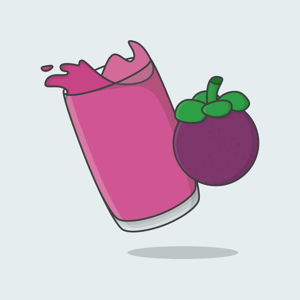 Mangostan Saft Karikatur Vektor Illustration. Mangostan Saft eben Symbol Gliederung