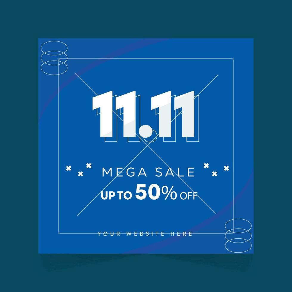 11.11 Mega Verkauf Poster Design oben zu 50 Prozent im Blau Farbe Hintergrund Design Vorlage vektor