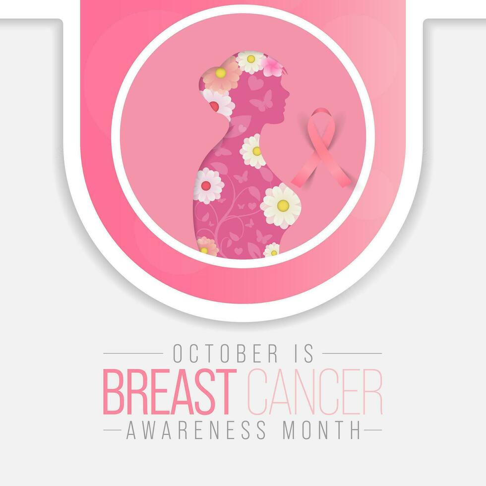 bröst cancer medvetenhet månad vektor illustration, mjuk rosa band och typografi, symboliserar hoppas och enhet, uppmuntrar hoppas och Stöd.