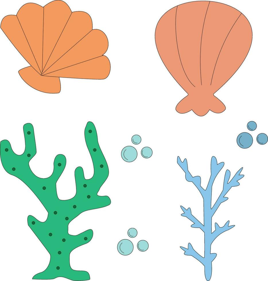 färgrik under vattnet djur ClipArt uppsättning i tecknad serie stil. inkluderar 4 vatten- djur för barn och barn vektor