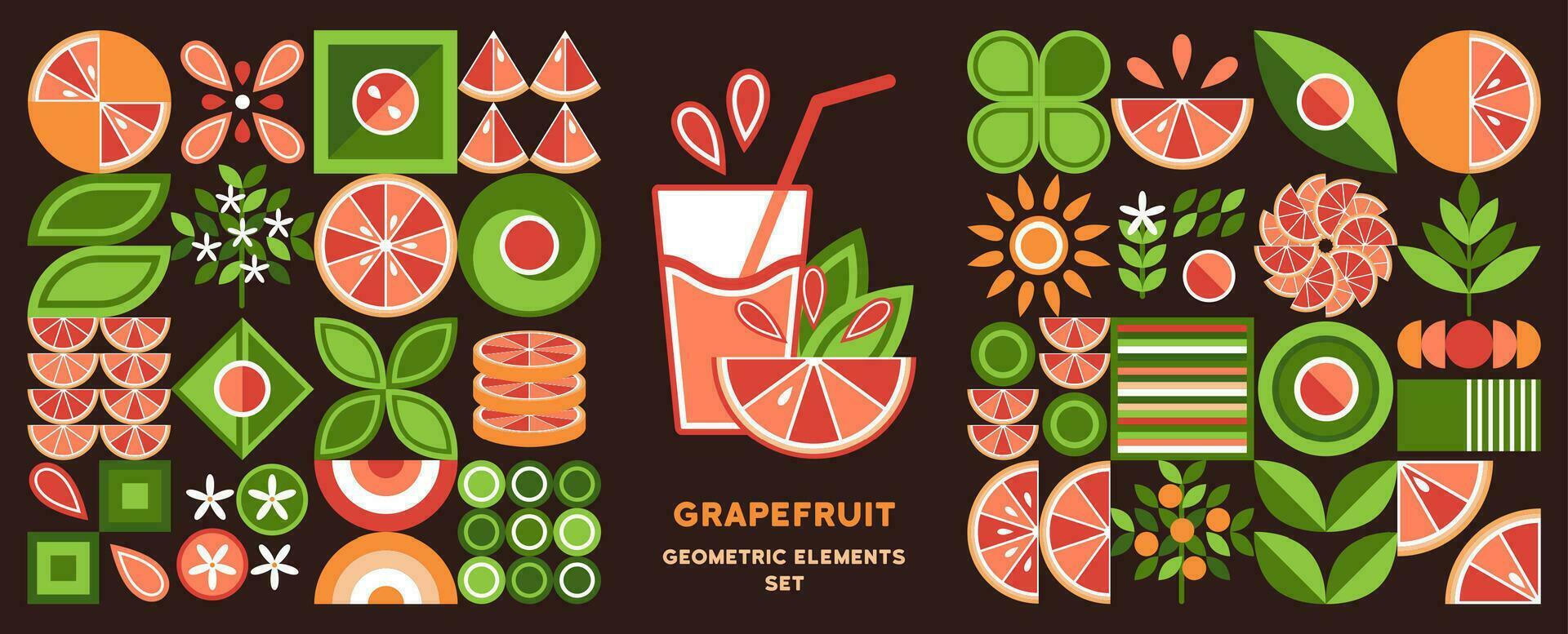 uppsättning av geometrisk element, logotyp med grapefrukt vektor