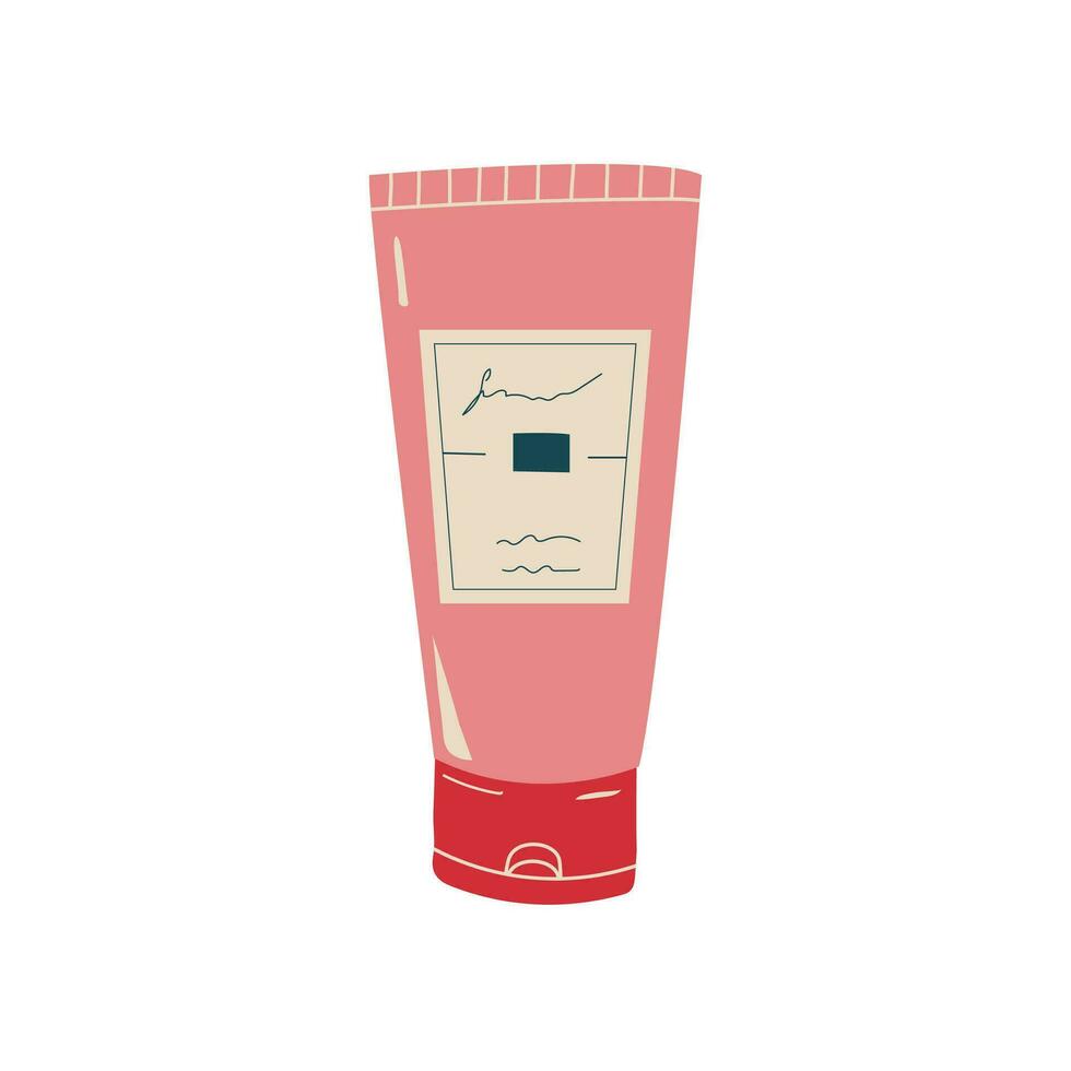 Gesicht, Haar, oder Hand Sahne Tube Vektor Illustration. kosmetisch Sahne oder Lotion im Rosa Plastik Container, kosmetisch Produkt zum Hautpflege isoliert auf Weiß Hintergrund.