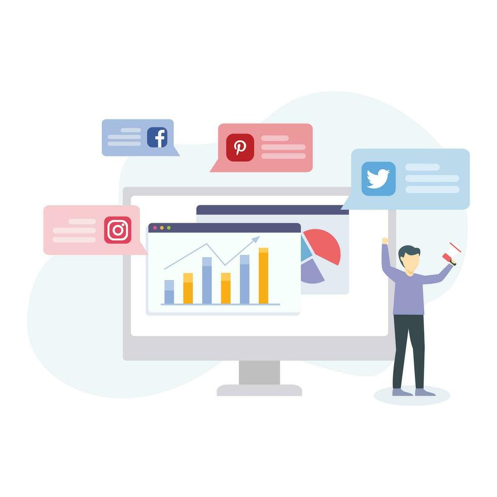 social media marknadsföring illustration användbart för både webb eller mobil app design vektor