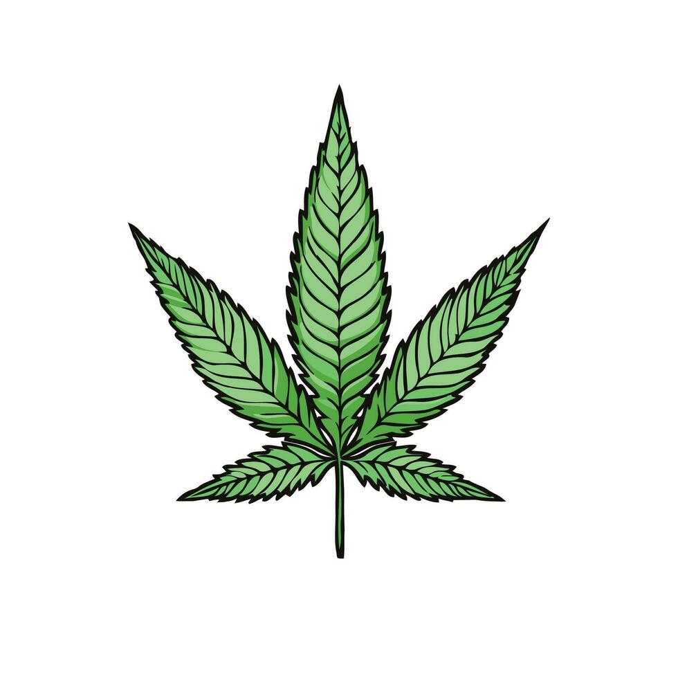elegant och enkel vektor illustration av en ogräs blad, perfekt för logotyper och ikoner. en rena, minimalistisk design för cannabisrelaterad företag.