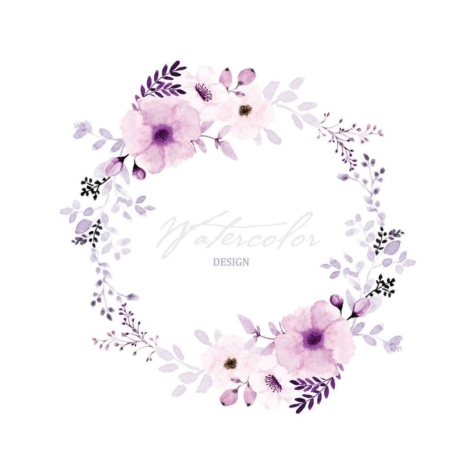 Aquarell Kranz Design mit lila Blumen und Blätter vektor