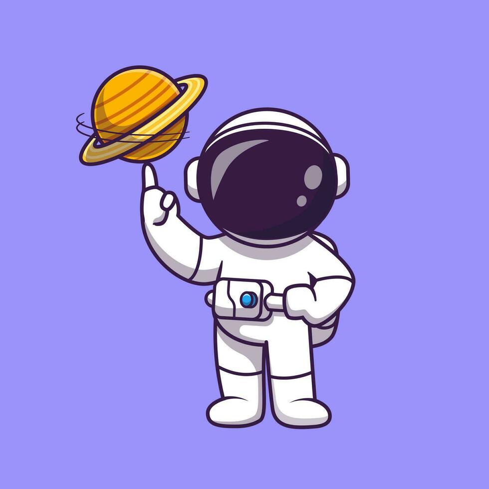 Astronaut spielen Planet Ball Karikatur Vektor Symbol Illustration. Wissenschaft Sport Symbol Konzept isoliert Prämie Vektor. eben Karikatur Stil