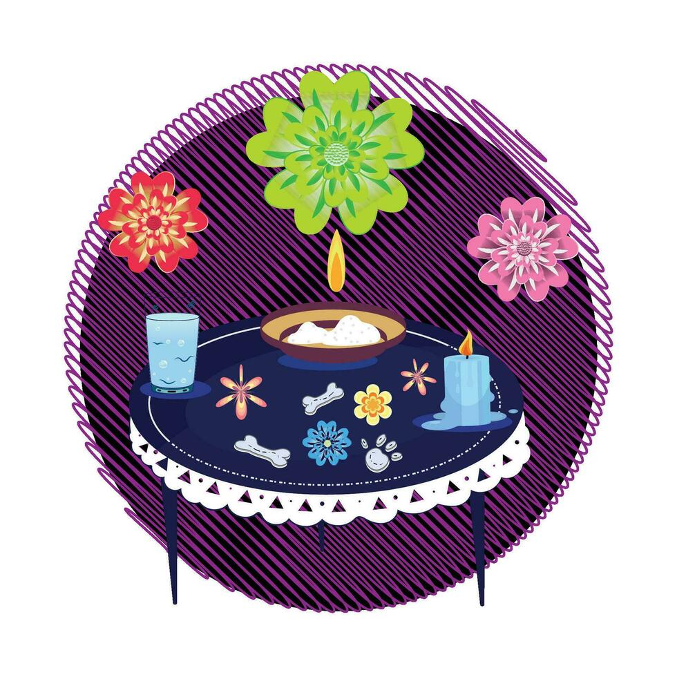 dekoriert Altar mit Blumen und Kerzen dia de Muertos Vektor Illustration