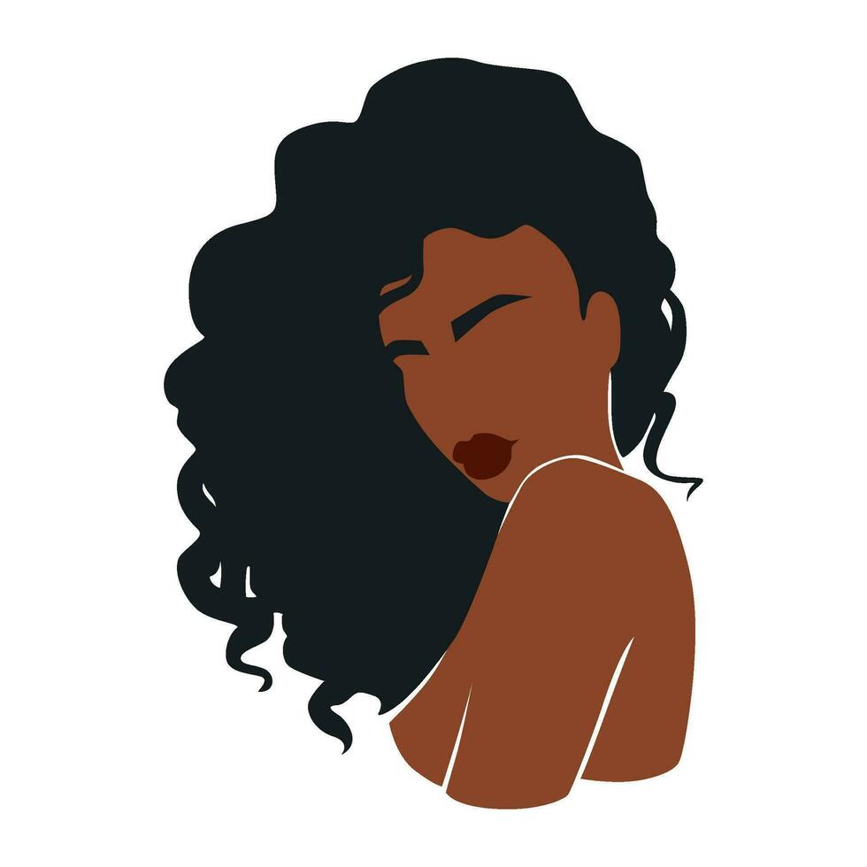 afro amerikan kvinna vektor illustration porträtt. skön flicka mörk hud. lockigt hår