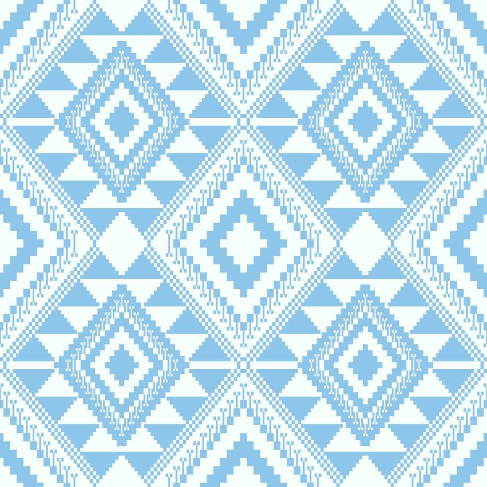 aztec blå vit geometrisk mönster. aztec geometrisk form sömlös mönster korsa sy stil. etnisk geometrisk sy mönster använda sig av för textil, tapet, prydnadskudde, matta, matta, klädsel, etc vektor