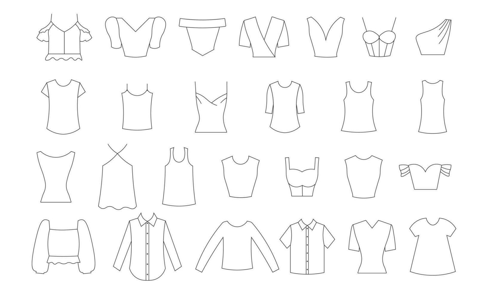 uppsättning av kläder t-shirt, skjorta, topp, långärmad. vektor illustration