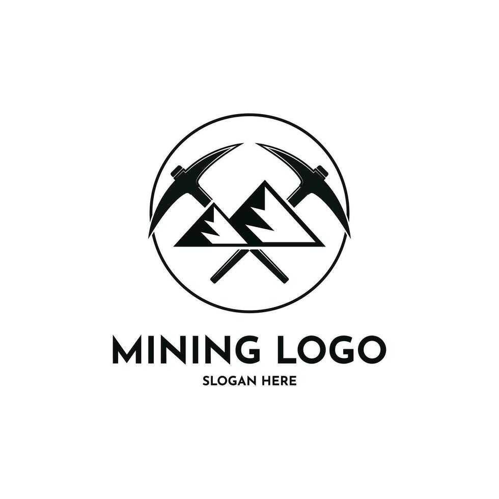 Bergbau Logo Design kreativ Idee mit Kreis gestalten und Berg Symbol vektor