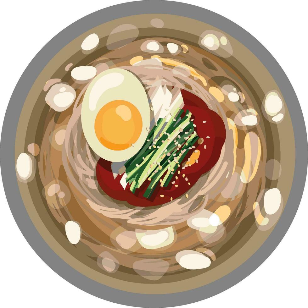 oben Aussicht naengmyeon kalt Nudeln im gekühlt Brühe Illustration Vektor