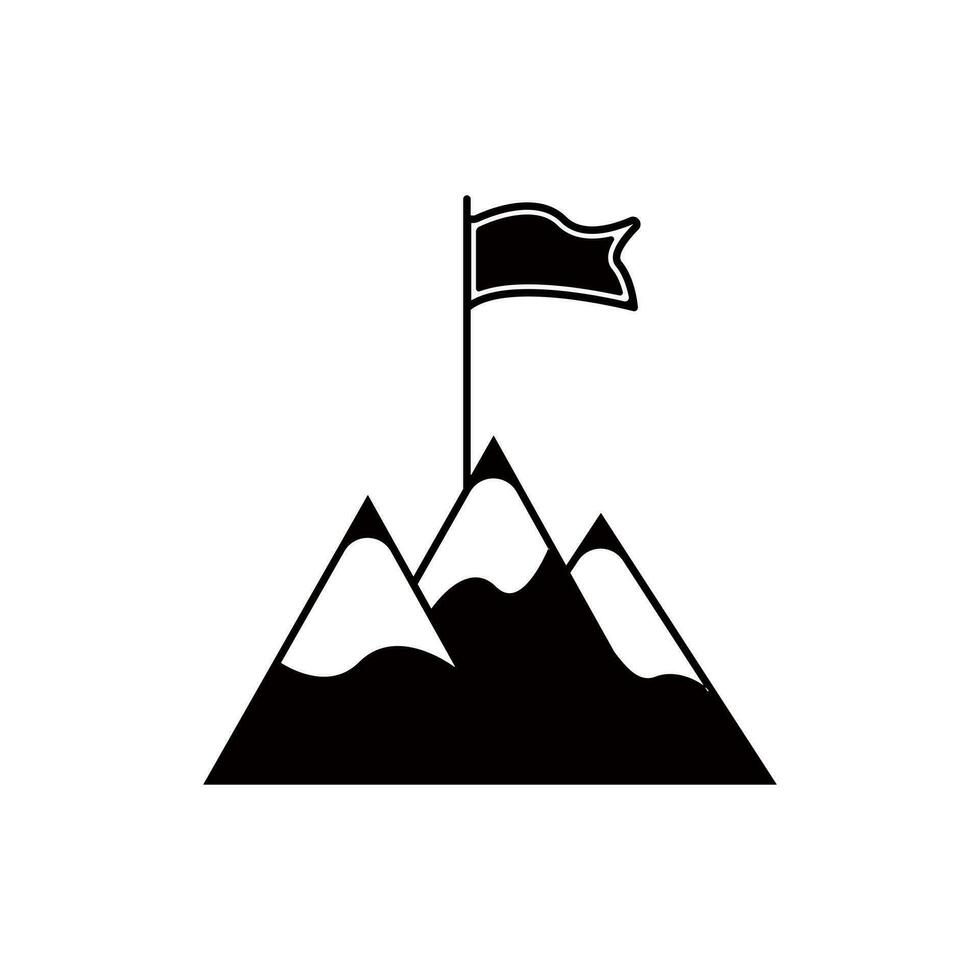 Flagge auf Berg oben Symbol, Vektor Zeichen, Logo Illustration eps