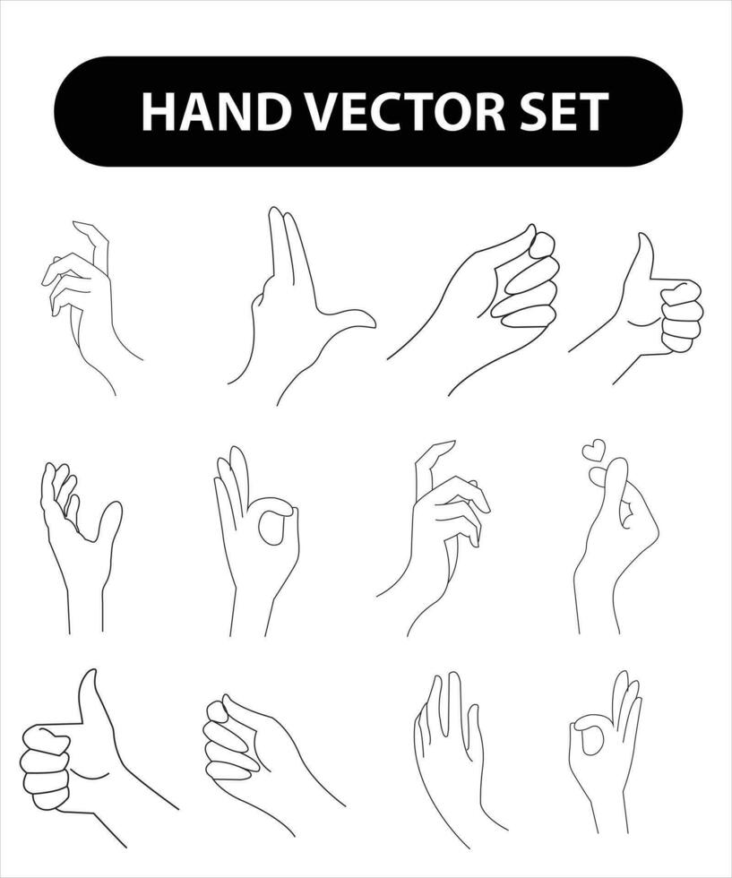 Frau Hand Symbol Sammlung Linie. Vektor Illustration von weiblich Hände.