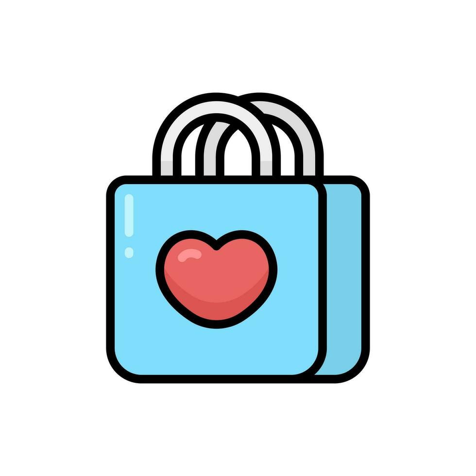 Einkaufen Tasche mit Herz gestalten Karikatur Vektor Symbol Illustration. E-Commerce Symbol Konzept isoliert Prämie Vektor. eben Karikatur Stil