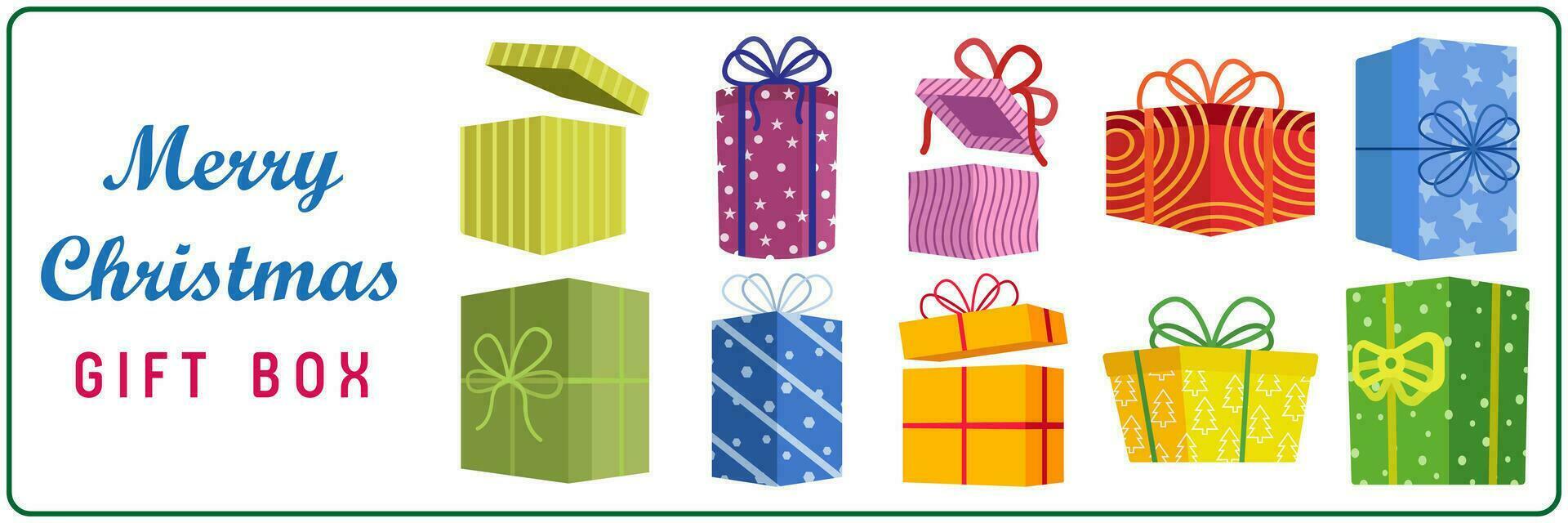 farbig Geschenk Box Symbol einstellen mit Schleife. Urlaub Geschenk Kasten. Weihnachten oder Neu Jahr Vektor Illustration. Dekoration eben 2023.