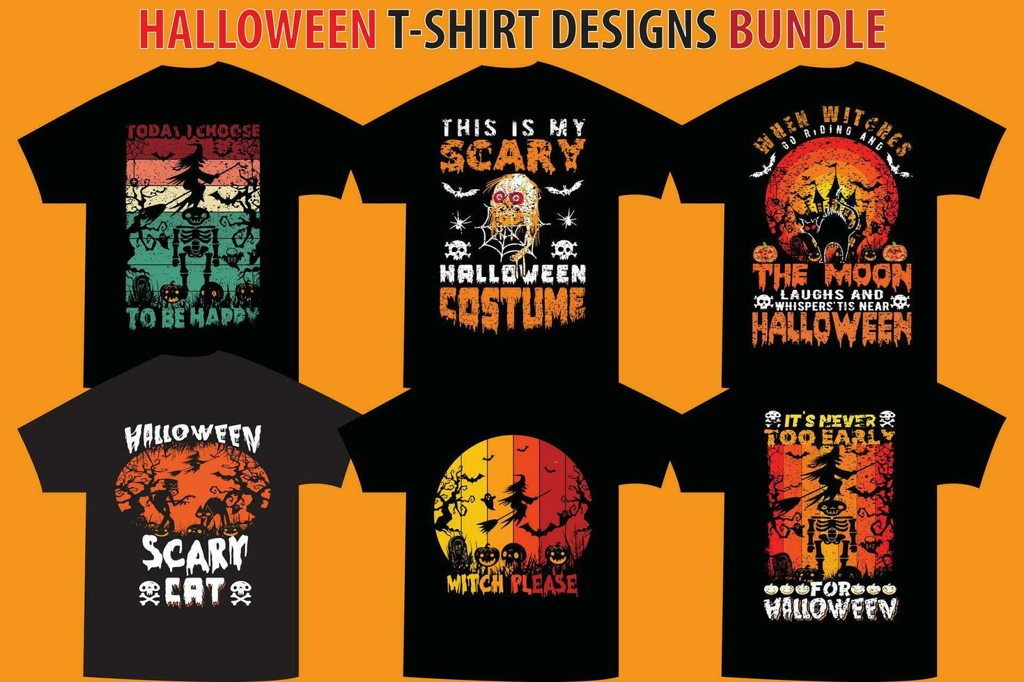 Halloween-T-Shirt-Design-Paket vektor