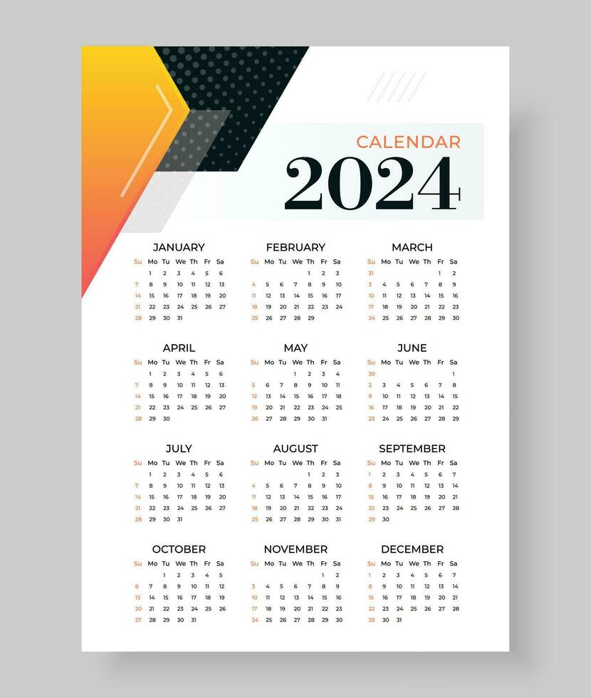 2024 vägg kalender mall ett sida design, vecka Start söndag, enkel vertikal kalender design mall. vägg kalender i en minimalistisk stil vektor