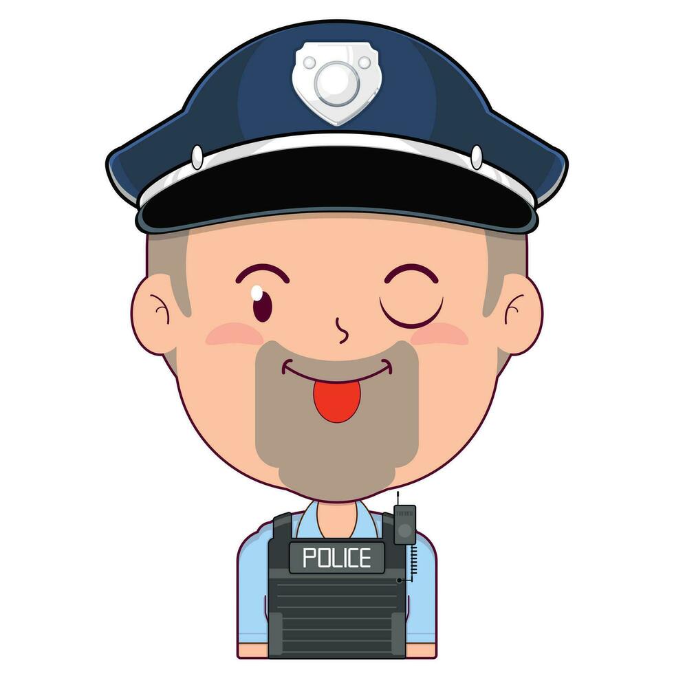 Polizist spielerisch Gesicht Karikatur süß vektor