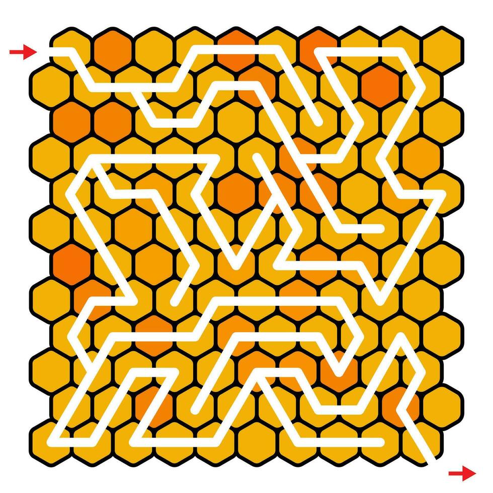 Bienenwabe Matze Spiel zum Kinder, Labyrinth Puzzle Vektor Abbildung, Sechseck Form.