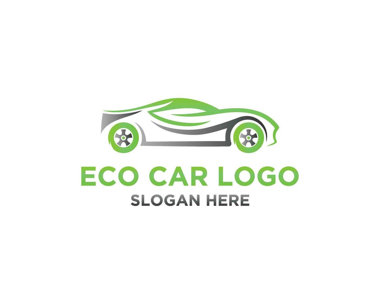 grön blad bil eco vänlig teckning konst logotyp ikon design vektor illustration.