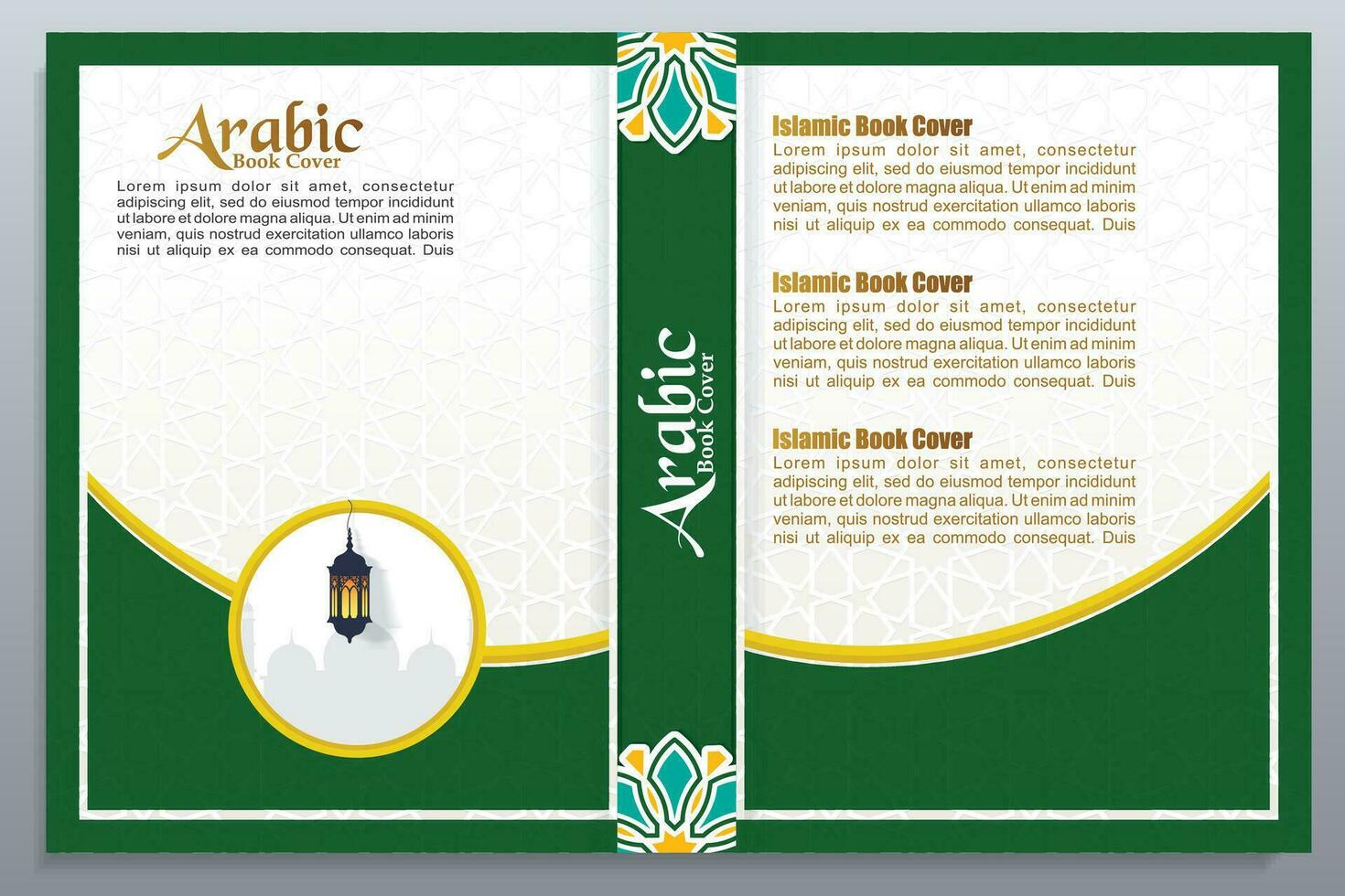 arabicum koranen stil bok omslag design, islamic mönster ornament omslag vektor