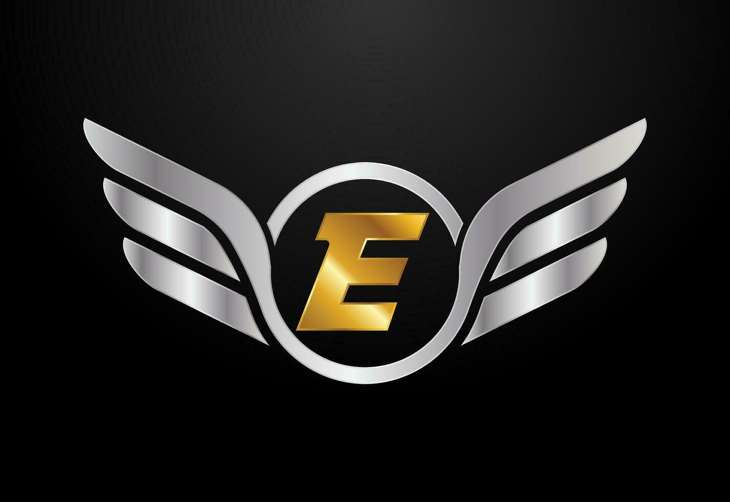 engelsk alfabet e med vingar logotyp design. bil och bil- vektor logotyp begrepp