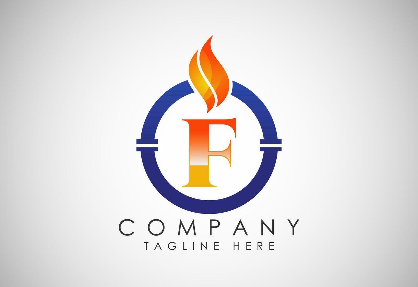 Englisch Alphabet f mit Feuer Flamme und Rohr. Öl und Gas Industrie Logo Design Konzept. vektor