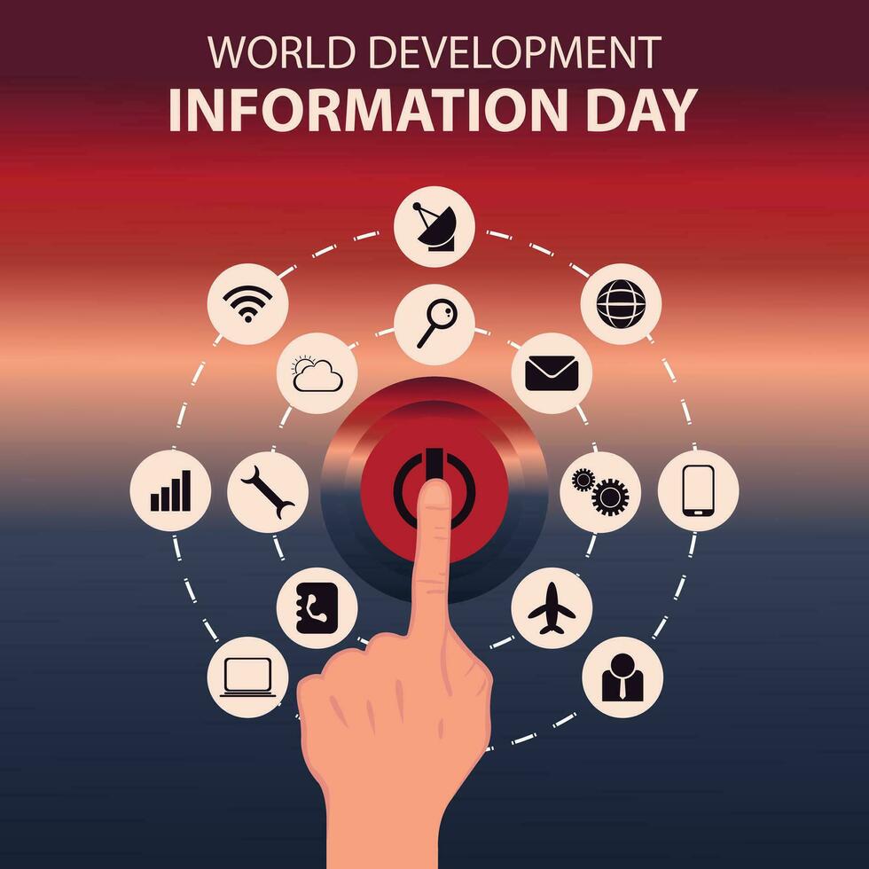 Illustration Vektor Grafik von Hand drückt das Leistung Taste, Anzeigen ein Sammlung von Digital Symbole, perfekt zum International Tag, Welt Entwicklung Information Tag, zelebrieren, Gruß Karte, usw.