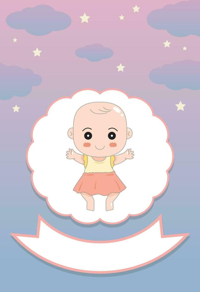 Baby Dusche Einladung mit Karikatur Karte, es ist ein Junge. es ist ein Mädchen, Vektor Illustration