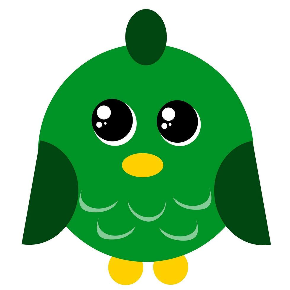 Vektor Illustration von süß Grün Vogel Karikatur mit groß Augen