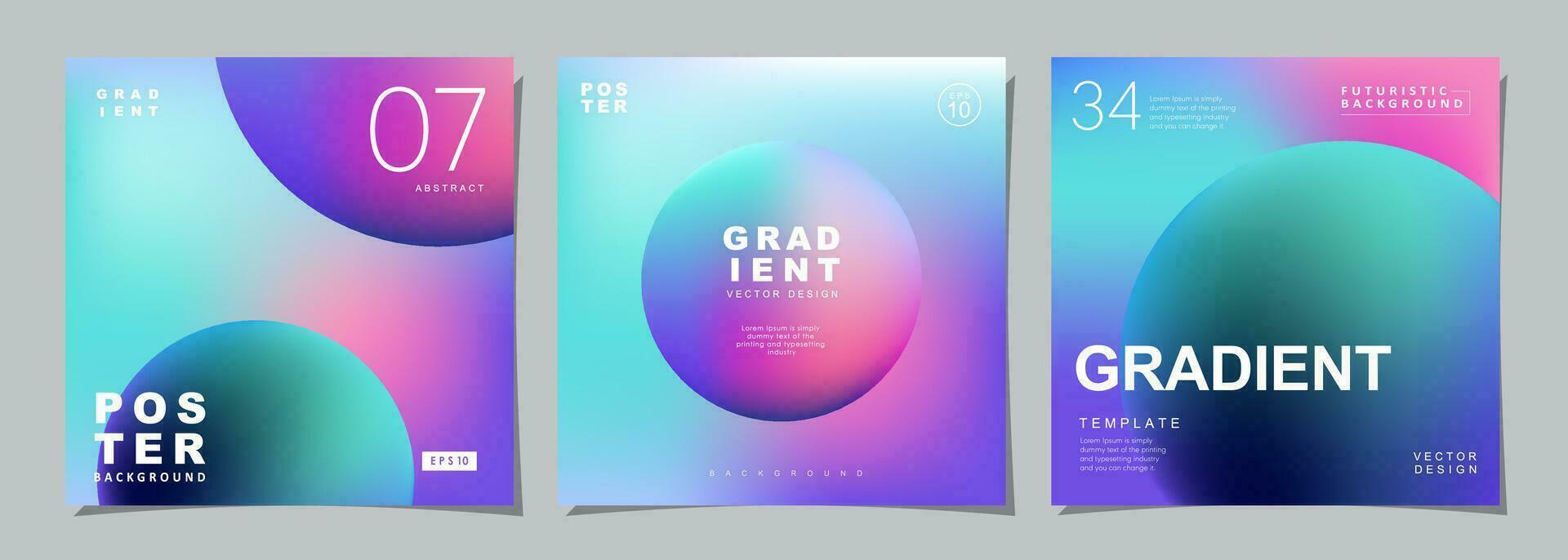 einstellen von kreativ Abdeckungen oder Plakate Konzept im modern minimal Stil zum korporativ Identität, Marke, Sozial Medien Werbung, Werbeaktion. Kreis Design Vorlage mit dynamisch Flüssigkeit Gradient. vektor