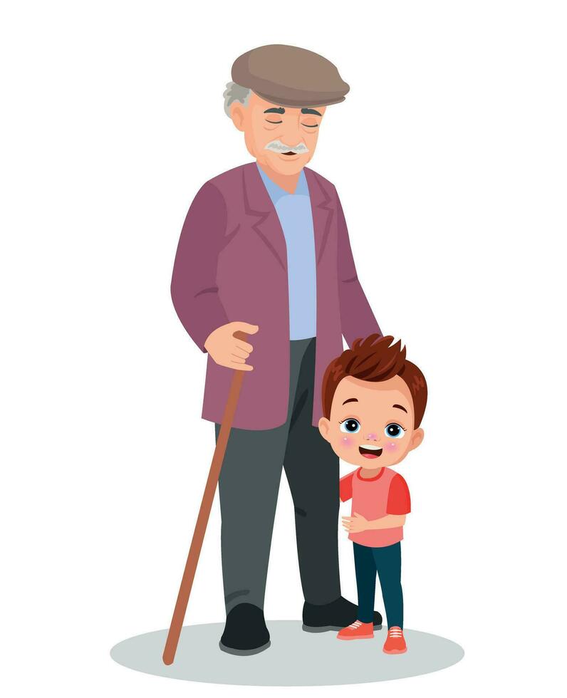 farfar och barnbarn chattar tillsammans har roligt vektor illustration