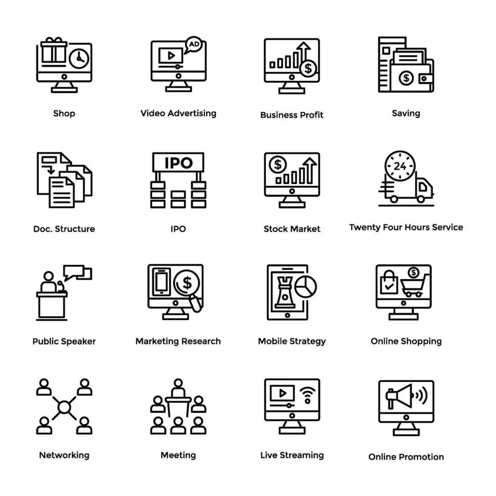 Geschäft und finanziell Linie Vektor Symbole 8