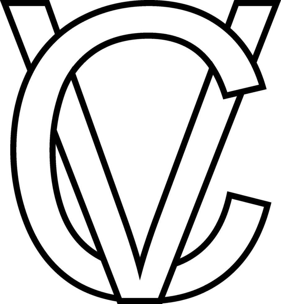 logotyp tecken vc CV, ikon tecken interlaced brev c v vektor