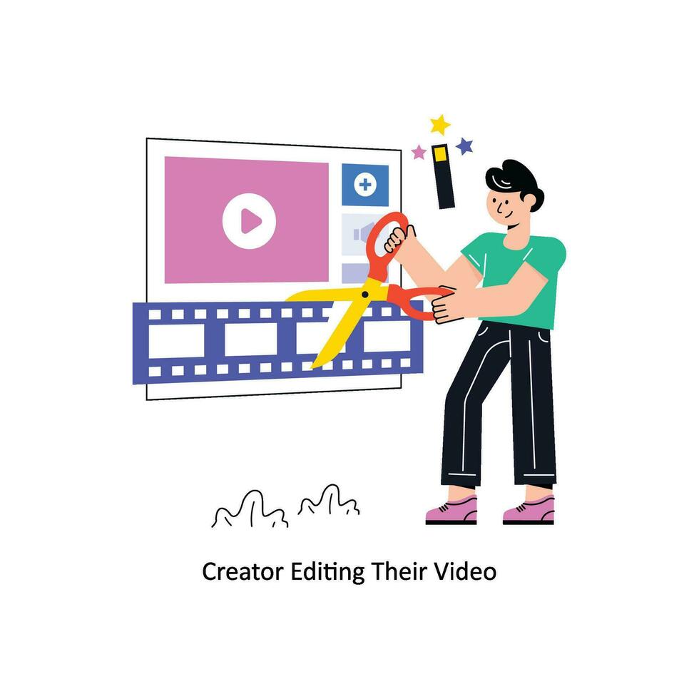 skapare redigering deras video platt stil design vektor illustration. stock illustration