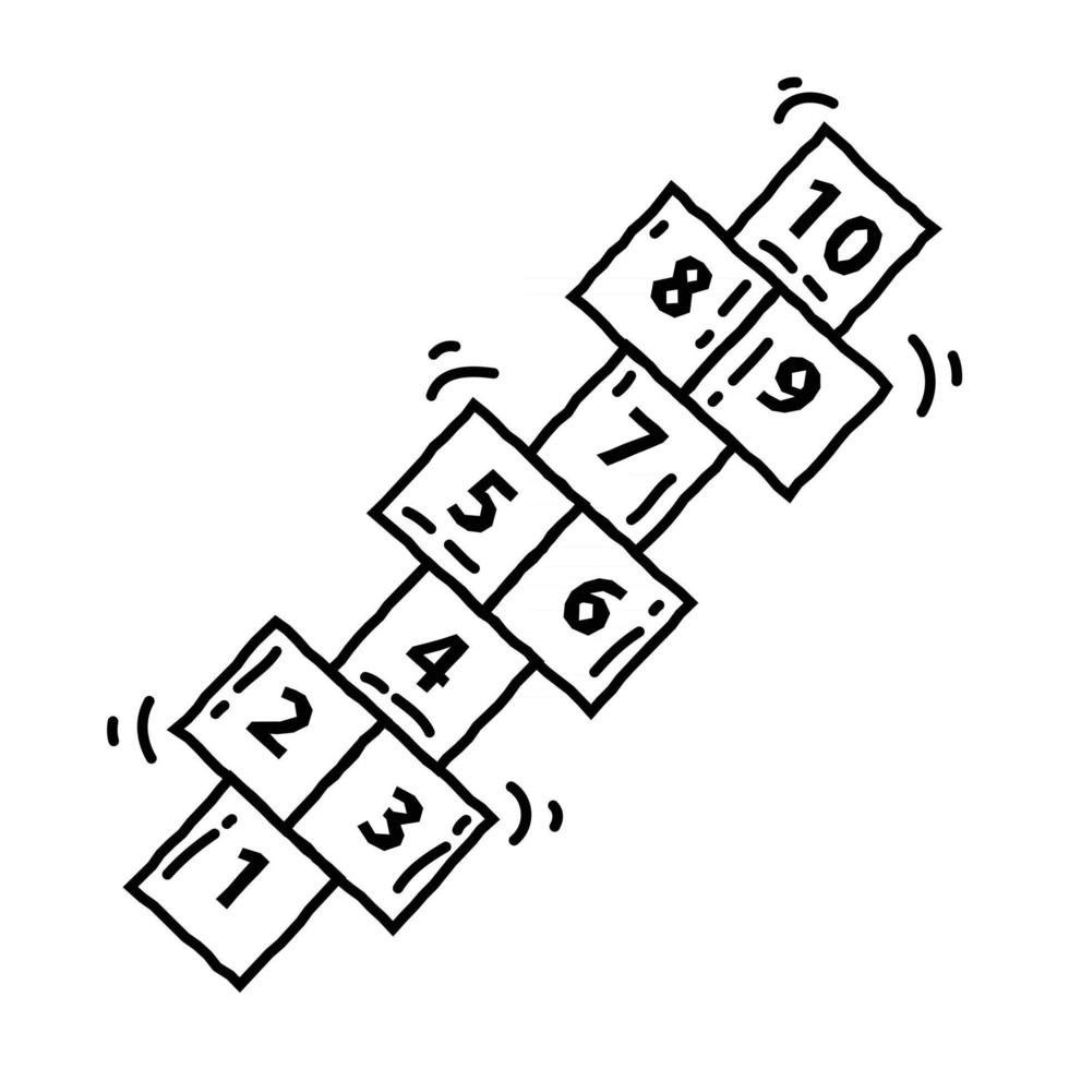 lekplatshoppskott, lek, barn, dagis. handritad ikonuppsättning, kontursvart, klotterikon, vektorikon vektor